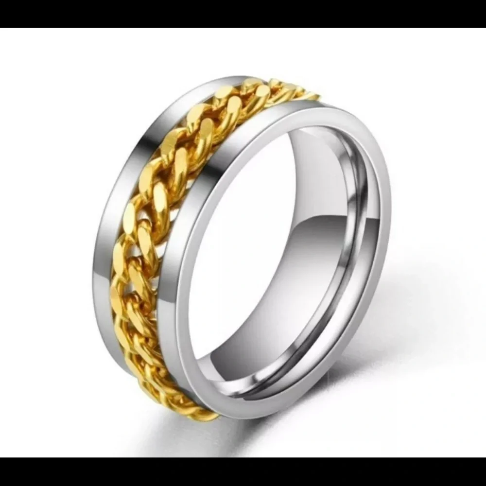 Gorgeous New 925 Silver Mens Gold Chain Wedding Band ! - Picture 2 of 4